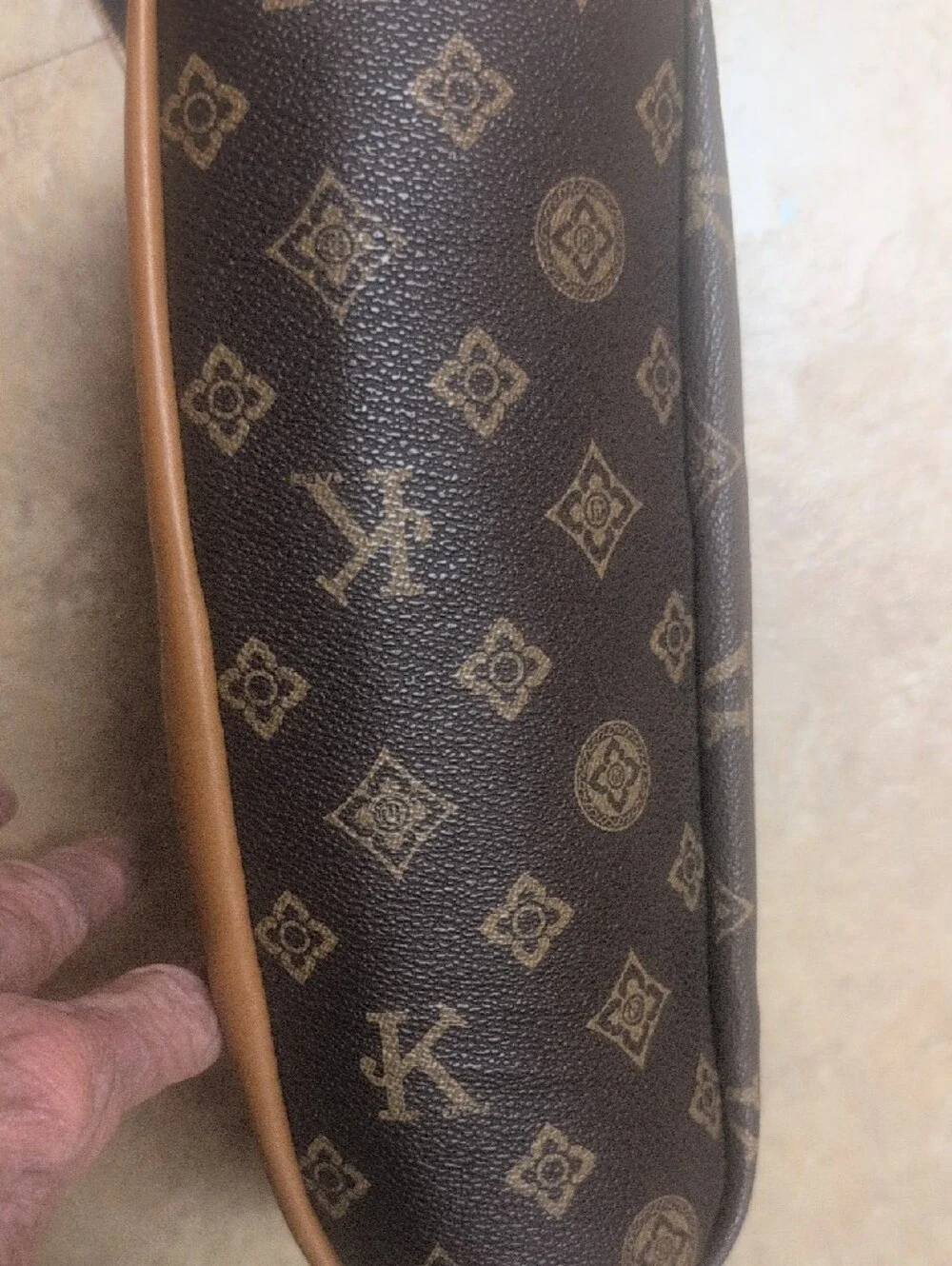 Shandidaishu Brown Monogram Crossbody Bag with Adjustable Strap